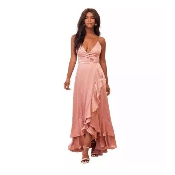 Lulu's In Love‎ Forever Lace Up High Low Maxi Dress in Blush Pink - Size M - Picture 2 of 16